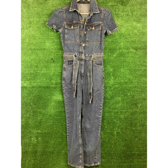 Trendyol Pants - Trendyol Denim Jumpsuit Blue Wash Full Length Short Sleeve Coverall Womens Sz 36